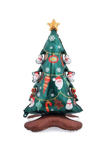 Kardan Adam Desenli Ayaklı Çam Ağacı Folyo Balon 58x120 Cm 1