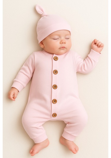 Mevsimlik %100 Pamuk Bereli Bebek Tulum Takım - Yeni Sezon Unisex Pembe