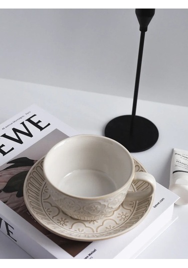 Aberu Shop Çay/kahve Takımı Fincan Ve Tabak Seti 250 Ml. 390818186 Beyaz Kum