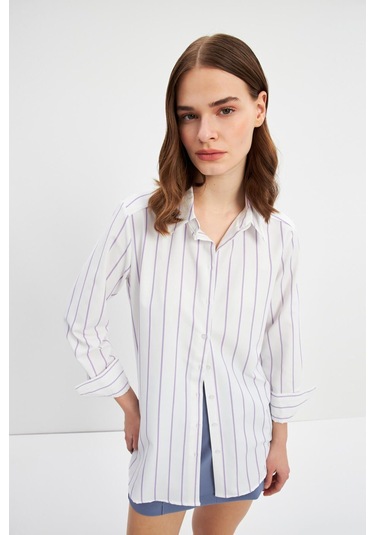 Stella Pulvis Lila Çizgili Basic Gömlek Lila