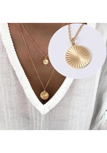 Şık Titanyum Çelik Güneş Işığı Disk Kolye 18 Ayar Altın Kaplama Paslanmaz Çelik Madeni Para Kolye Erkek Ve Kadın Takıları Diğer