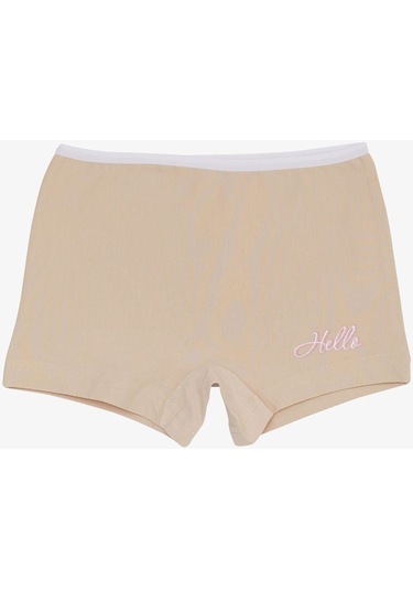 Breeze Kız Çocuk Boxer Hello Yazı Baskılı 5-11 Yaş, Bej-bej Bej