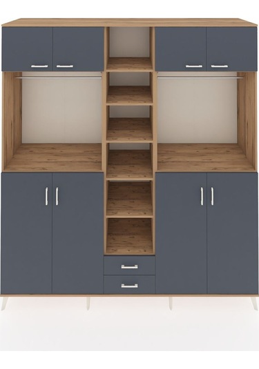 Kronos Dolap 14 Raflı 2 Çekmeceli 2 Askılı 220x59x243 Çam-antrasit/antrasit Antrasıt/antrasıt