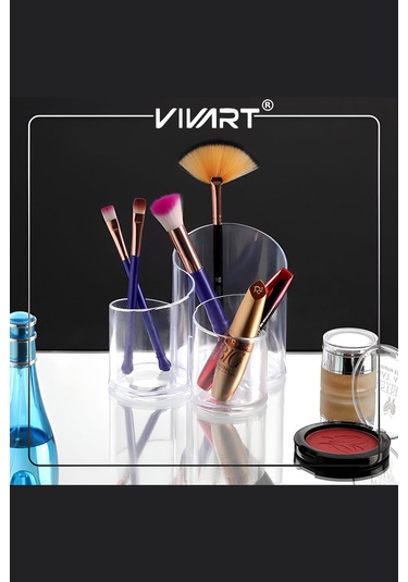 Vivart Çok Amaçlı Üç Gözlü Triplex Fırça Makyaj Aksesuarı Ev Düzenleyici Organizer Şeffaf Beyaz