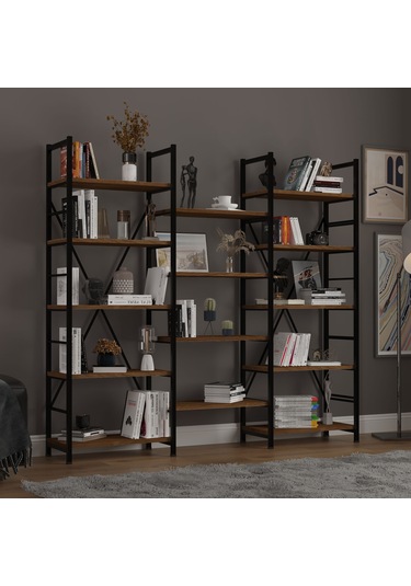 6 Raflı Metal Kitaplık Üç Modül-metalk03-nevada