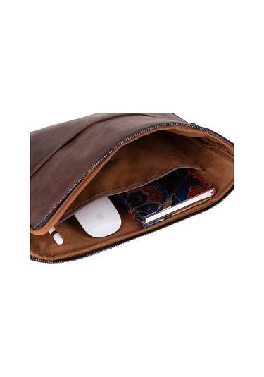 Bloomsleeve Leeds 14" Mahogany Dark Brown Hakiki Deri Laptop & Tablet Kılıfı Kahverengi