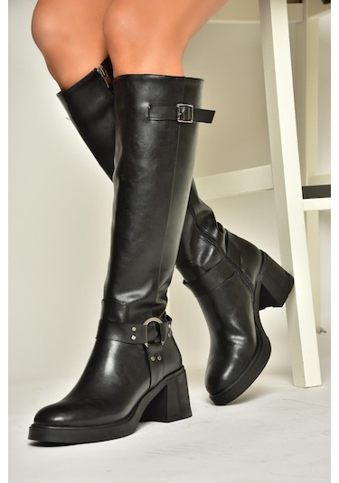 Fox Shoes T282832009 Siyah Kalın Topuklu Kadın Çizme Siyah