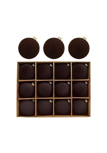 Xindoker 12 Adet 6 Cm Koyu Kahverengi Kadife Noel Topları - Ağaç Süsleri, Ev Ve Ofis Bayram Dekorasyonu