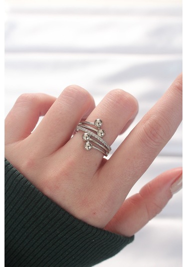 Topçuk Model Zirkon Taşlı Ayarlanabilir Yüzük Silver Renk Çok Renkli