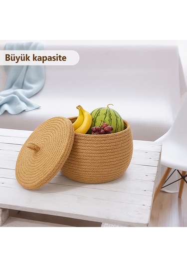 Mutfak, Banyo Ve Ev İçin Halat Hasır Sepet 17x21 Cm Kapaklı Saklama Sepeti Honeypot Hasır