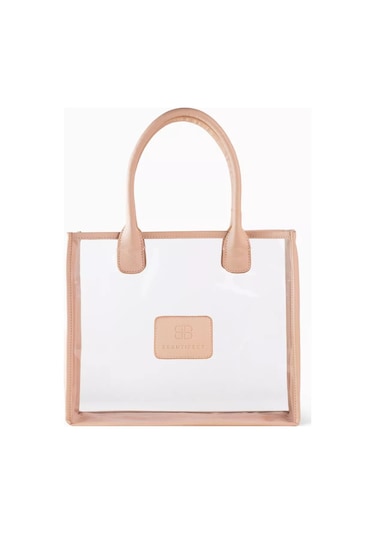 Beautifect Vegan Deri Tote Çanta Şeffaf Panelli, Şık & Seyahat Dostu