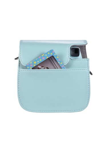 Maiyame Fujifilm Instax Mini 9/8/8+ İçin Şık Pu Fotoğraf Makinesi Kılıfı - Su Geçirmez, Omuz Askılı, Buz Mavisi