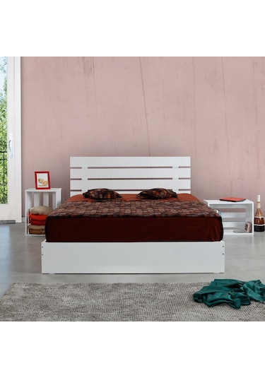 Pasifichome Huga Çift Kişilik Beyaz Ahşap Karyola Komodin Takım 180 Cm
