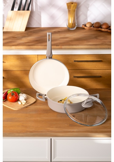 Emsan Crystal 3 Parça Tencere Tava Seti Bej Bej