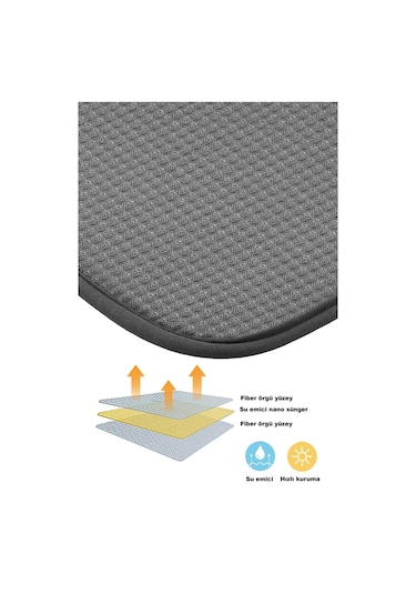 Homelka Bulaşık Kurutma Örtüsü Gri Renk Nanofiber Bulaşık Matı Ultra Emici Bulaşık Ör 769128648855