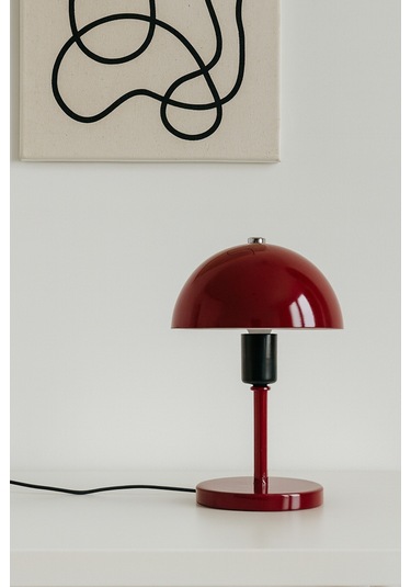 Modern Bordo Metal Masa Lambası Mantar Başlıklı Dekoratif Masa Ve Komodin Lambası Bordo