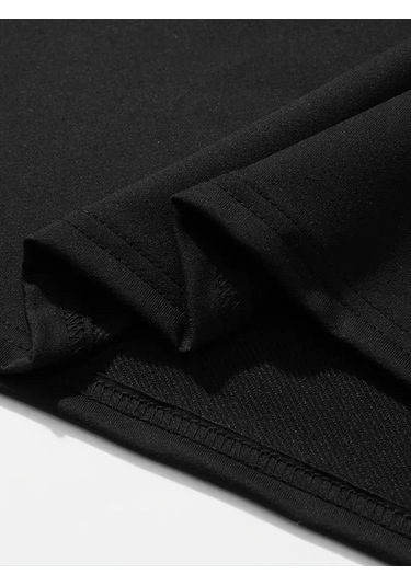 Erkek Büyük Beden Kart Baskılı Düz Renk Kısa Kollu Bisiklet Yaka Tişört Gündelik Giyim - Siyah Çok Renkli