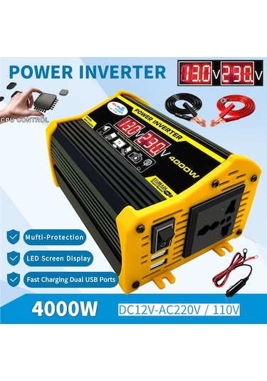 Legend Iı Generation 12v - 110v 4000w Modifiye Kare Dalga Araba Güç Çeviricisi Siyah