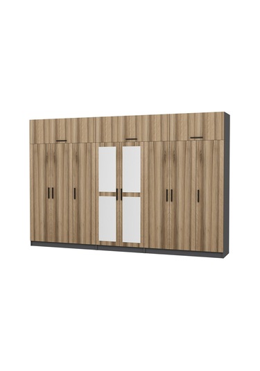 Minar Kale 8 Kapaklı 2 Aynalı 4 Ç Dolap Ve Yüklük Antrasit Dore 255cm Çok Renkli