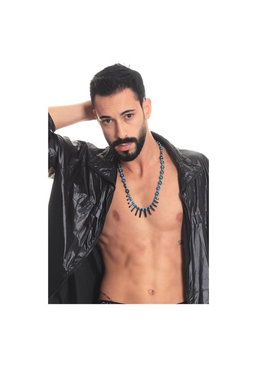 Labalaba Erkek Doğaltaş El Yapımı Tasarım Kolye Siyah