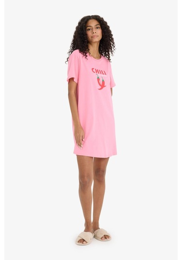 Defacto Regular Fit Bisiklet Yaka Baskılı Kısa Kollu Gecelik -fall İn Love F6076ax25hspn237 Pembe Defacto Regular Fit Bisiklet Yaka Baskılı Kısa Kollu Gecelik -fall İn Love F6076ax25hspn237 Pembe