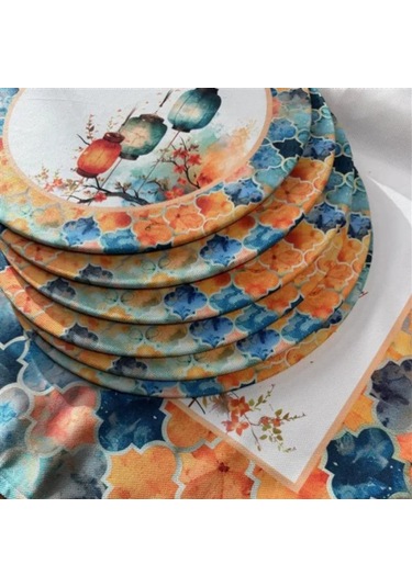 Uretti - Nebile 2034 - El Yapımı Çin Feneri Temalı Runner - 6'lı Supla Amerikan Servisi Takımı Çok Renkli