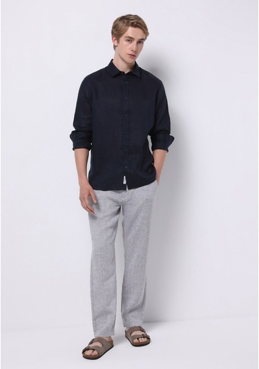 Colins Regular Fit Orta Bel Uzun Paça Erkek Keten Karışımlı Gri Pantolon Cl1074563 Q1.v2 Gra Gri