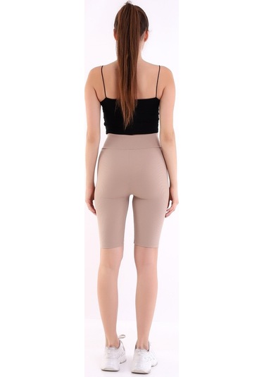Self Clothing Kadın Bej Yüksek Bel Fitilli Dayanıklı Örme Kumaş Toparlayıcı Kıs