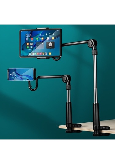 Tongxida 4-13 Inç Ayarlanabilir Kol Cep Tablet Tutucu Standı, Başucu Masası Tablet Klip Braketi Siyah