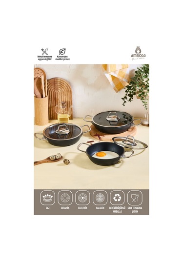Dark 6 Parça Yanmaz Yapışmaz Titanyum Kaplama Sahan Seti Siyah