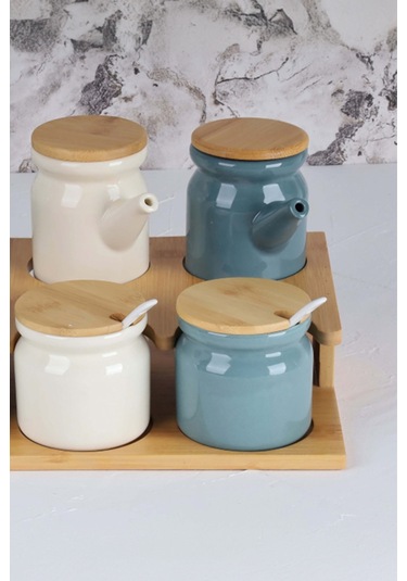 Arow Tr-3100 Carla Bambu Kapaklı Porselen 16 Parça Baharatlık Seti Çok Renkli