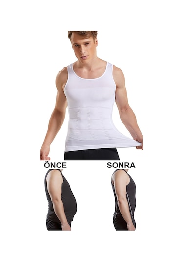 Erkek Göbek Toparlayıcı Sırt Destekleyici Beyaz Korse Atlet