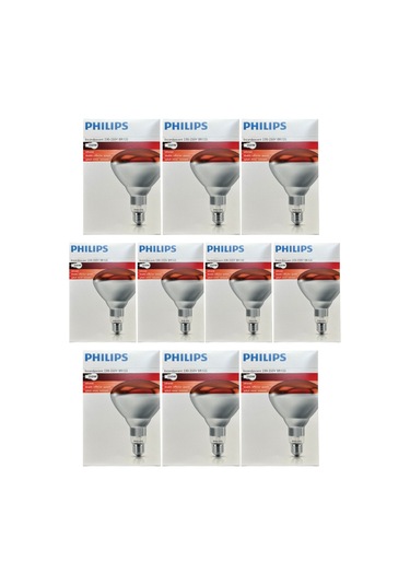 10 Adet Philips 250w Kızılötesi İnfrared Isıtıcılı Hayvan Isıtma Ve Fizik Tedavi Lambası Kırmızı Işık E27 Kalın Duy