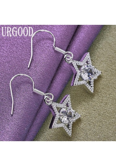 925 Ayar Gümüş Aaa Zirkon Yıldız Damla Küpe Moda Takı