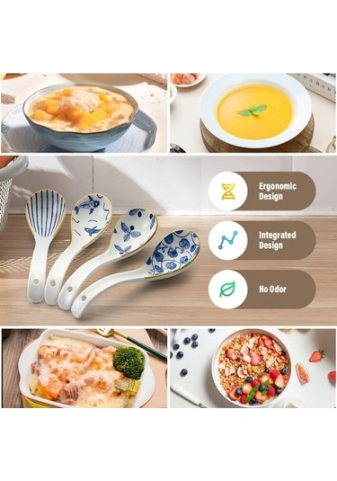 Fastbuy 6,3 Seramik Çin Mantar Kaşığı, Retro Ramen Kaşığı, Tasarım Kaşık