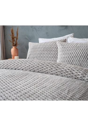 Doqu Petek Battaniye Seti Çift Kişilik Gri Diğer