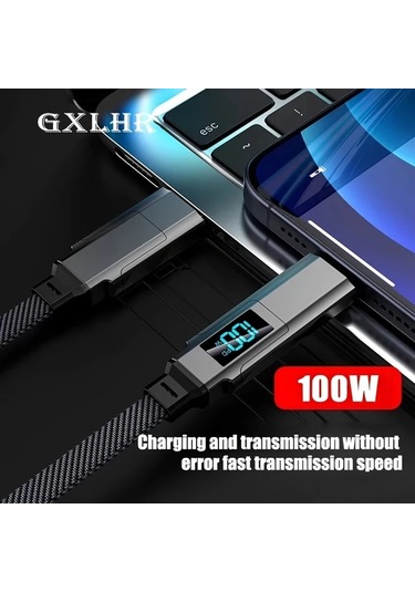 Honeybeeshop 2 Adet 100 Cm 100w Usb A Type C Lightning 4ü 1 Arada Hızlı Şarj Kablosu İphone Uyumlu Samsung Xiaomi İçin