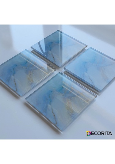 Decorita Cam Bardak Altlığı 4'lü Takım Supreme Mermer Çok Renkli