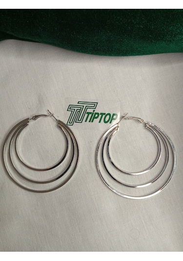 Tiptop/ Üç Katlı Gümüş Renk Çrlik Halka Küpe Gümüş
