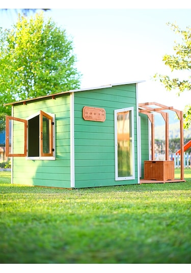 Mandu Ahşap Bahçeli Modern Playhouse Oyun Evi