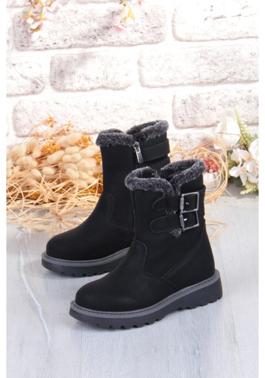 Fort Cool Buckle Anatomik Sıcak Astar Kaymaz Taban Kız Çocuk Çizme Siyah