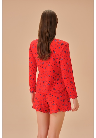 Suwen Mina Şort Takımı Sh25192663913 Turuncu Baskılı Turuncu