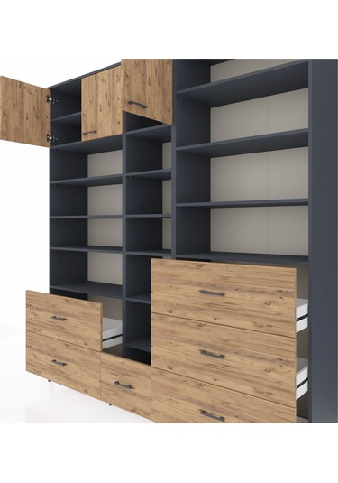 Hyperion Dolap 17 Raflı 6 Çekmeceli 3 Kapaklı 220x44x243 Antrasit-çam/çam Atlas Çam/atlas Çam