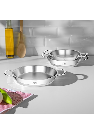 Nehir Silver Çelik 3 Parça İtalyan Omlet Sahan Seti 16-18-20 Cm Gri