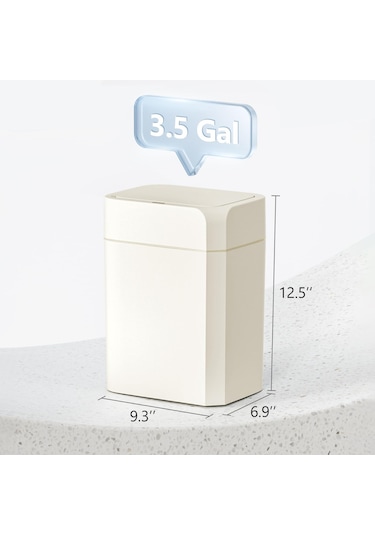 Qfdr Hareket Sensörlü Çöp Kutusu, Kapaklı 3,5 Galon Otomatik Beyaz