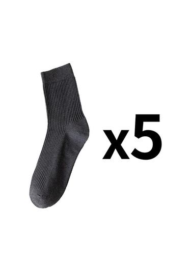 Koyu Gri 5 Çift/grup Erkek Dikey Çizgili Pamuklu Çorap Orta Buzağı Nefes Alabilen Çorap İş Spor Çorapları Koyu Gri