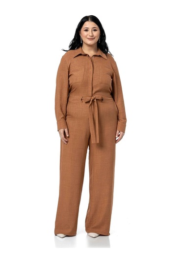 Büyük Beden Beli Tünelli Ve Arkadan Lastikli Geniş Paça Tarçın Tulum Tarçın