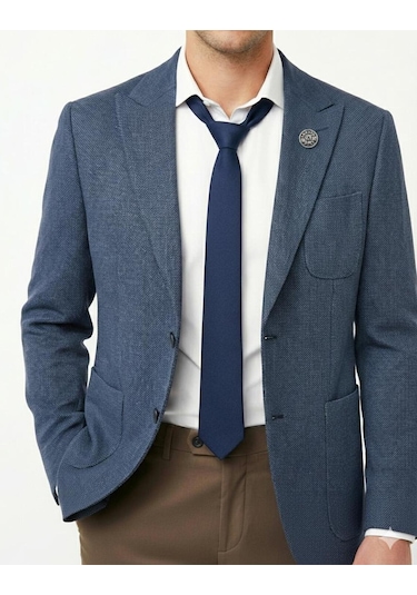 Presto Erkek Slim 6 Drop Örme Torba Cep Ceket Mavi 1639-004 Mavi