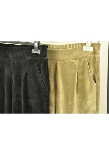 Normal Bel Fitilli Kadife Pantolon Siyah