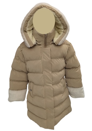 Kız Çocuk Kapüşonu Bilek Kısımları Kürklü Peluş Astarlı Midi Boy Vizon Renk Mont Vizon